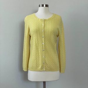 Theory 100% Cashmere Yellow Cable Knit Pattern Cardigan, Size Medium